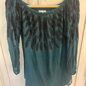 Karina Grimaldi Teal Beaded Women's Top XS stunning!